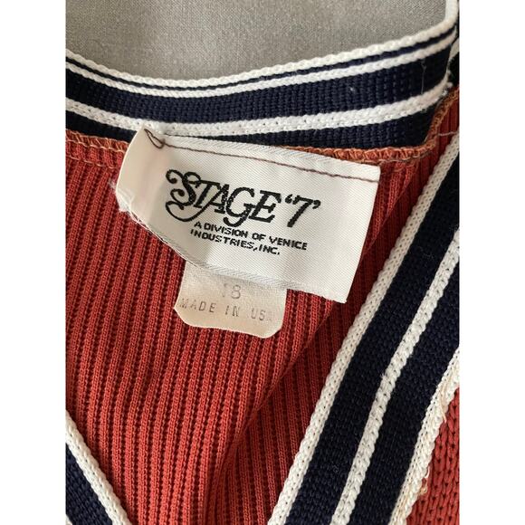Vintage Stage T orange and navy 70s wrap tie front cardigan mod retro - Picture 5 of 7